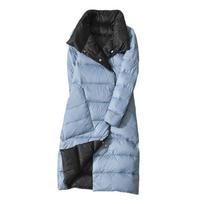 Dvipusis ilga pūkinė striukė pavasario rudens ruduo baltos spalvos ančių pūkelių šiltas parkas Juodas Auksas Pilka Šviesiai mėlyna Žalia Balta S-5XL S gray