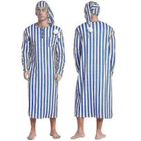 suitable for Men's Henley Sleep Shirt Nightgown Striped Big&Tall Long Sleeve Nightshirt with Night Hat-jcv blue