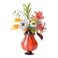 Bouquet Eternal Flower Succulents Plant Potted Botanical Collection Assembled Home Decoration Building Blocks Bricks Toys Kids red