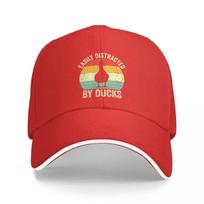 Easily Distracted by Ducks Gift for Duck Lover Funny Ducks Pet Animal Vintage Cap Baseball Cap fluffy hat hat for Women Unisexs red