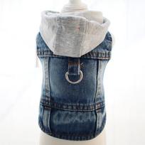 Stylish Denim Dog Jacket with D-Ring, Cozy Spring/Fall Jeans Hoodie Coat for Small Medium Dogs, Pet Outerwear Puppy Clothes (Blue,XS（old）)