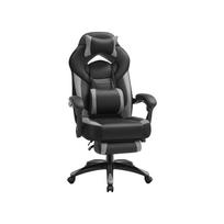 SONGMICS žaidimų kėdė, biuro lenktyninė kėdė su atrama kojoms, ergonomiškas dizainas, reguliuojama galvos atrama, juosmens atrama, 150 kg svorio talpa juoda