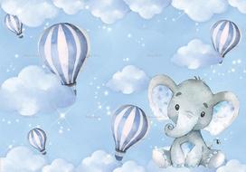 Blue Hot Air Balloon Bear Background Baby Baptism Girl Boy Birthday Party Supplies Boho Photography Background Decoration Banner 47.2x31.5inch/120*80cm white