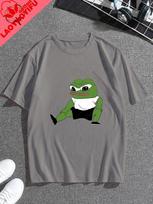 Pepethefrog Fun Sad Frog To Cure Depressed Mood Pepe Frog Printed Shirt Unisex Casual Short Sleeve Loose Cotton Tshirt S gray