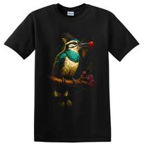 Kookaburra Bird T Shirt w/ Red Rose Vibrant Modern Art Nature Lover Tee Gift XL brown