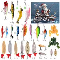 24 vnt. Kalėdų atgalinės atskaitos kalendorius Žvejybos kieti vobleriai Minnow žvejybos masalas Crankbait kieti vobleriai Dirbtiniai swimbaits D black
