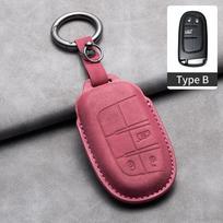 Leather Car Key Case Cover Shell For Jeep Chrysler 300 200 Dodge Charger Grand Cherokee Wrangler Compass Renegade For Fiat 500X pink