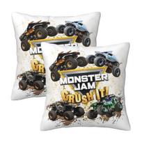 Classic Monster Jam Truck Pattern 2 Pcs Square Pillowcase Pillow Cover Cushion Zip Decorative Comfort Throw Pillow For Home Peach skin 18*18(CM)-2Pcs black