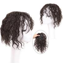 Volume Hair Extensions Topper Fake Hair Piece 3D Hair Bangs Head Top Wig Block Corn Curly Bangs 4 gray