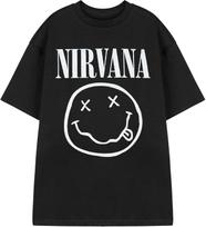 Nirvana Smiley Face Print Black Cotton T-shirt S white