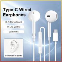 Apple 3D Surround Sound Type-C Wired Earphones HiFi Stereo Sound USB-C Headset Built-in Mic In-line Control Half In-ear Earbuds balta
