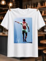 Number 14 Total Football Legend Pointing On A Blue Field Painterly Retro Sports Illustration Bold Unisex All Tshirt S gray
