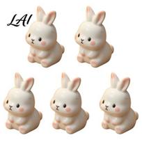 Cute Bunny Ornaments for Succulent Pots 5Pcs White Rabbit Resin Mini Figurines Kawaii Micro DIY Fairy Garden Accessories Landscape Ornaments, beige