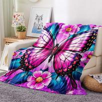 Bright Purple Pink Butterfly Floral Print Flannel Throw Blanket Soft Lightweight Warm Blanket For Sofa Couch Bedroom Home Decor Gift 80cm x 120cm purple