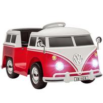 Oficialiai licencijuotas 12V Volkswagen T1 elektrinis automobilis vaikams su 2 varikliais ir švelniu paleidimu, 89x49x41,5cm, raudonas