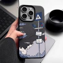 Road Sign Silicone Case For iPhone 16e 16 15 14 Pro 13 Pro 13 12 Pro Max 11 Shockproof Soft TPU Leather Texture Cover iPhone 11 gray