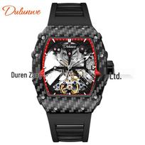 DURRENWEI Men's Large Skeleton Automatic Watch with Genuine Carbon Fiber Design - Waterproof Hot Seller gray