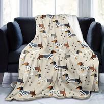 Cozy Ultra-Soft Dachshund Print Flannel Throw Blanket - Beige with Multi-Color Dog And Bone Patterns, Warm And Versatile for Couch, Bed, Sofa, Office, 75X95CM gray