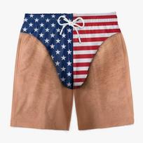 Daily Wear Men Funny Prank Beach Shorts 3D Fake Hairy Hip US Flag Pattern Drawstring Quick‑Dry Lightweight Summer Swim Trunks XXS black