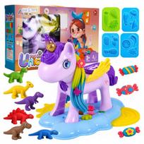 Plastilinas lipni masė makaronų gaminimo mašinėlė vienaragis formelės dinozaurai rinkinys vaikams 51 elementas „click4toys“