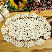 Oval Dining Mat Crochet Lace Tablecloth Vintage Handmade Crochet Cotton Edge Tablecloth Flowers One Size balta