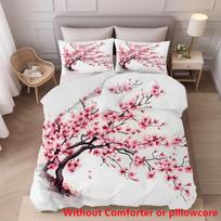 Japanese Mount Fuji Sakura Tree Flower 3D Printed Quilt Cover Sets Fashion Art Exquisite Home Textiles Duvet Cover Pillowcases EU single(135x200cm) white