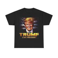 Trump T-shirt prezidentas 2024 Amerikietiškas JAV Unisex sunkaus medvilnės marškinėlis Unisex T-shirt M brown