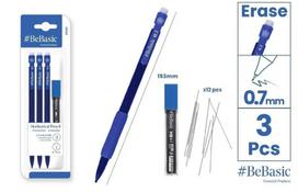 Automatinis pieštukas HB 0,7 mm 3 vnt. + rašiklis - BeBasic