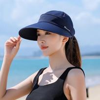 Outdoor Wide Brim Women Summer Sun Hat Detachable UV Protection Empty Top Ponytail Cap Foldable Adjustable Beach Cap tamsiai mėlyna spalva