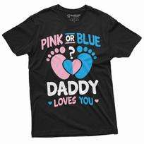 Gender Reveal Shirt Pink Or Blue Daddy Loves You Tee Baby Announcement T-Shirt M blue