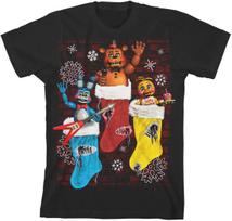 FNAF Chibi Characters in Christmas Stockings Graphic T-shirt M brown