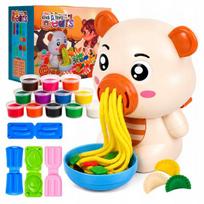 Plastilinas lipni masė makaronų gaminimo mašinėlė formelės kočėlas skrudintuvas meškiukas rinkinys vaikams 43 el. click4toys