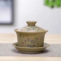 Jingdezhen ceramic Gaiwan bowl Chinese style Stoneware retro tea set Handmade Bubble tea bowl Travel Tea cup 150ml 150ml gray