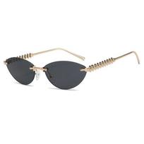 Madingi Trendiški Retro Katės Akių Akiniai Nuo Saulės Moterims Prabangūs Dizainerių Vintažinio Stiliaus Chic Rėmelio Neturintys Metaliniai Maži Trikampiai Akiniai only 1pcs sunglasses pilka spalva