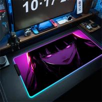 Anime Girl Mousepad Gaming Mouse Pad Gamer RGB Computer Mousepad Keyboard Desk Mat Purple Mause Mats LED Desk Mat With Backlit 30cmx60cm(11.8x23.6inch) purple