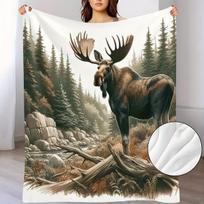 A Enormous Moose-Themed Fleece Throw Blanket, Soft And Warm, Perfect for Sofa Use, Home Relaxation, Air Conditioning, Napping, Office Beds, And Campin 75X95CM white
