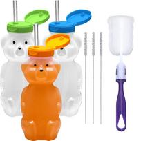 Specialus medaus meškiuko puodelis su šiaudeliu kūdikiams, minkštas terapinis ir pagalbinis gėrimo indelis, apsaugotas nuo išsiliejimo, nepralaidus dangtelis 240ml orange