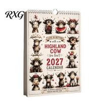 Family Event Tracker Highland Cow Wall Calendar 2027, Cute Hanging Planner for Home Large Grid Office, Rustic Farmhouse Desk Decor, Unique Holiday A gray