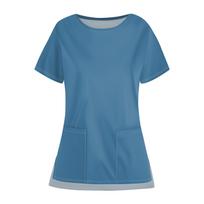 Women's Casual Round Neck Color Pocket Uniform With Open Hem Protective Work Uniform Top XXXXL gray