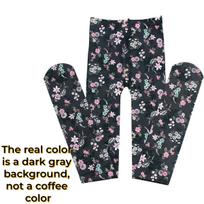 Fashion Vintage Retro Style Women'S Wild Rose Patterned Tights Simi-Sheer All-Over Printed Floral Pantyhose One Size black