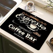 Classic Coffee Design Dish Drying Mat Soft Rubber Non Slip Absorbent Polyester Stain Resistant for Kitchen Coffee Bar Countertop (as the picture,20x30cm) white