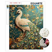 Pearl DIY Art Painting Majestic Peacock Handcrafted Picture Indoor Wall Ornament Relaxing Leisure Hobby Exquisite Home Decoration Gift 30x40cm beige