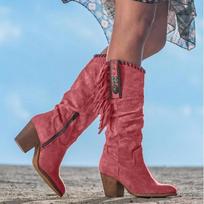 Madingi Nauji Moteriški Aukštakulniai Batai Tendencija Retro Metalinė Sagtis Smailus Pirštas Storas Kulnas Kutai Vakarų Kaubojiški Batai Moteriški Batai Zapatos De Mujer 34 raudona