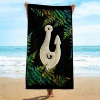 Maori Beach Towel, Soft Microfiber Quick Dry Hei Matau & Fern Print Bath Towel, Large Pool & Travel Beach Blanket 1pcs 27x55inch 70x140cm&1pc beige