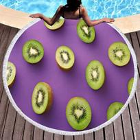 Tropical Fruit Green Kiwi Round Beach Towel Microfiber Soft Beach Blanket Quick Dry Sand Free Multi-Purpose Circle Bath Towel 60x60cm (23x23 in)&1pc beige