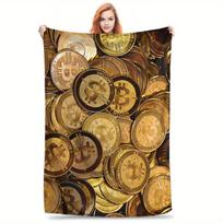 Bitcoin Themed Flannel Throw Blanket Soft Cozy Warm All Season Versatile Comfort for Crypto Fans Size: 75*100cm, Weight: 230 GSM black