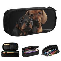 Dachshund Dog Pencil Cases Wiener Sausage Doxie Pencil Box Pen Box Kids Big Capacity Bags School Supplies Stationery 21x10.5x5cm black