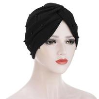 Moterų musulmonų tamprus turbanas Hat Chemo Cap plaukų slinkimas galvos Scarf Wrap M juoda