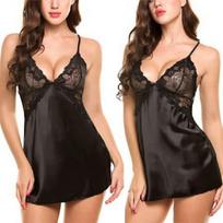 Moteriškas apatinis trikotažas V kaklo naktiniai drabužiai Satin Sleep Sexy Lace Chemise Suknelė M raudona