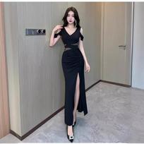 Sexy evening dress women's sauna foot bath massage SPA technician work clothes long dress KTV nightclub dress S juoda